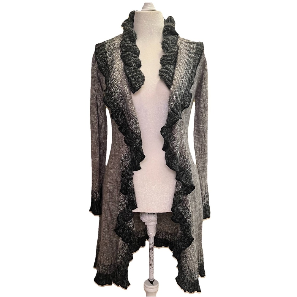 John Fashion Sweater Cardigan M Knit Long Line Ruffles Boho Quiet Luxury Y2K